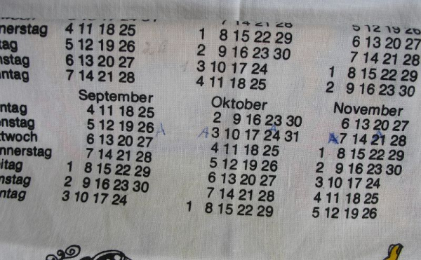 Kalender, Wandbehang aus Stoff, DDR 1978