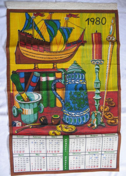 Kalender, Wandbehang aus Stoff, DDR 1980
