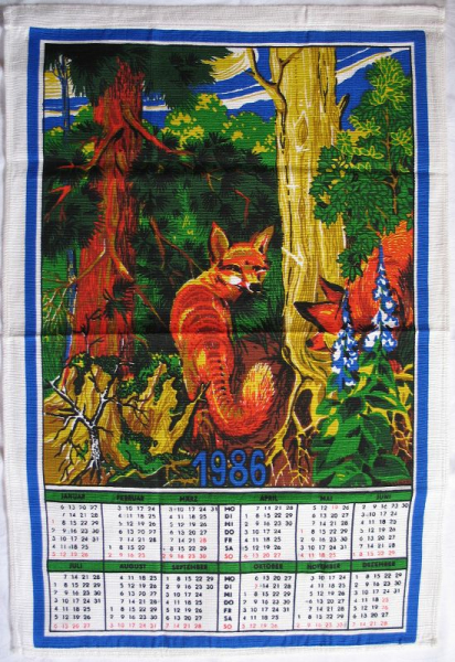 Kalender, Wandbehang aus Stoff, DDR 1986