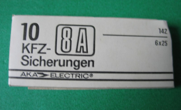 KFZ- Sicherungen DDR, AKA ELEKTRIC, 8A, 8 Ampere,#9
