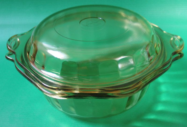 Auflaufform mit Deckel, Saale-Glas Feuerfest, DDR