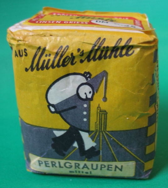 Perlgraupen, Müller's Mühle, Packung 50-er Jahre, BRD