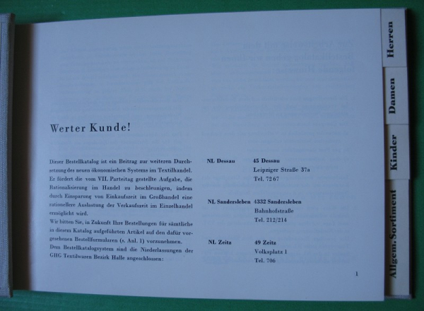 Bestellkatalog Textilwaren Bezirk Halle, DDR, GHG, 60-er Jahre