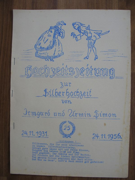 Hochzeitszeitung zur Silberhochzeit von Irmgard und Armin Simon, 1956, Korbußen, Gera, Gustelsdorf