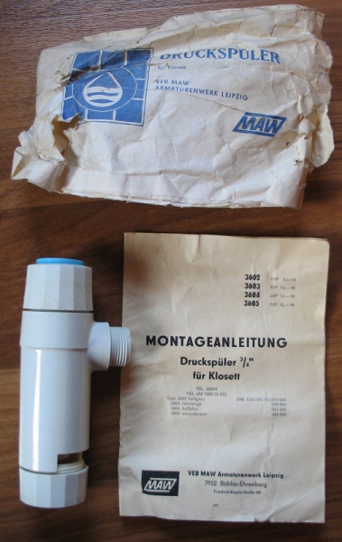 Druckspüler DDR, VEB MAW Armaturenwerk Leipzig, unbenutzt