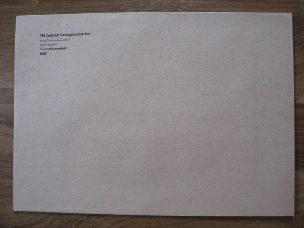 VEB Zwickauer Kammgarnspinnereien, Werk Teichwolframsdorf, Briefumschlag DDR