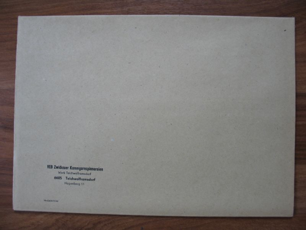 VEB Zwickauer Kammgarnspinnereien, Werk Teichwolframsdorf, Briefumschlag DDR 1986