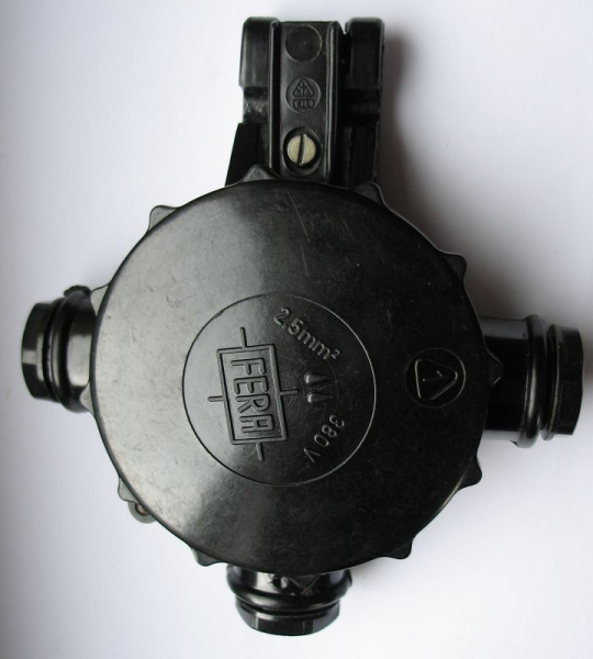 Aufhängung für Spannseil, Abzweigdose, Bakelit, FERA