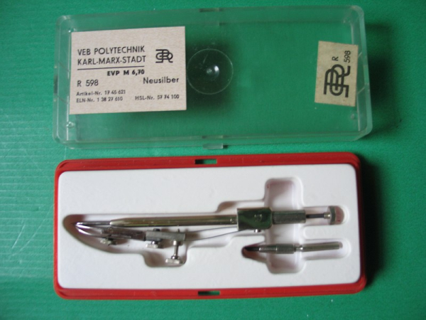 Zirkel DDR, VEB Polytechnik Karl-Marx-Stadt, Neusilber, unbenutzt