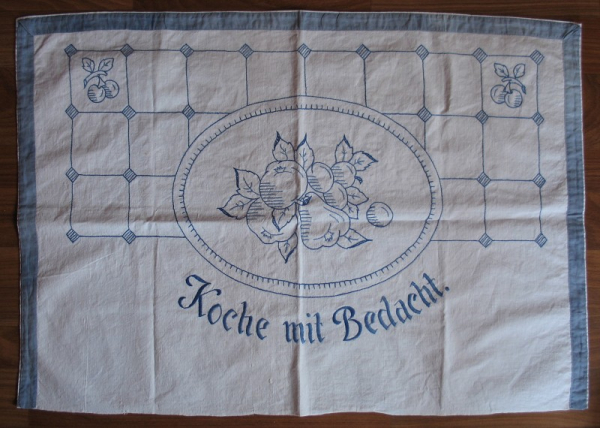 Koche mit Bedacht, handgestickt, Tuch um 1920