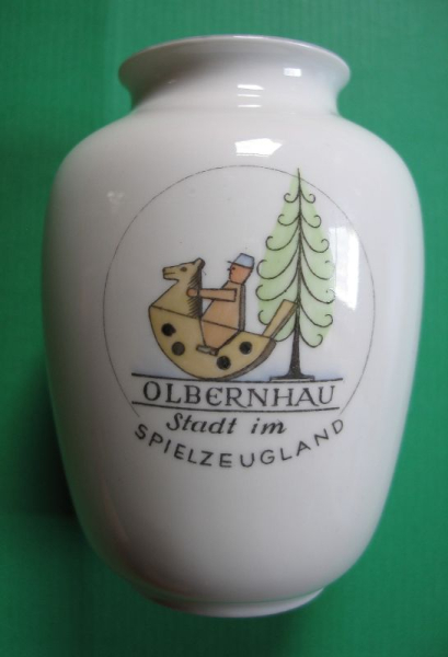 Vase Olbernhau, Stadt im Spielzeugland, Metzler & Ortloff, DDR 60-er Jahre