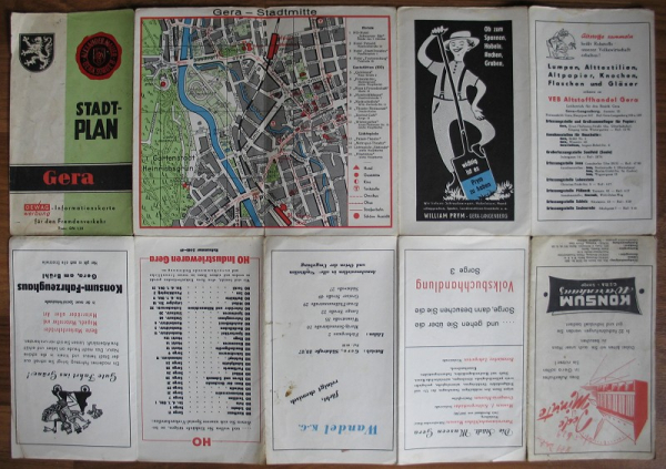 Stadtplan Gera, um 1960, DEWAG Werbung