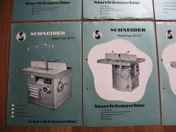 Schneider Starrfräsmaschine, Zweispindel-Kehlmaschine, 6 Prospekte 60-er Jahre