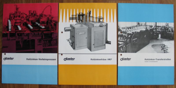Dimter Maschinenfabrik Illertissen, Keilzinkenfräse, 3 Prospekte 70-er Jahre