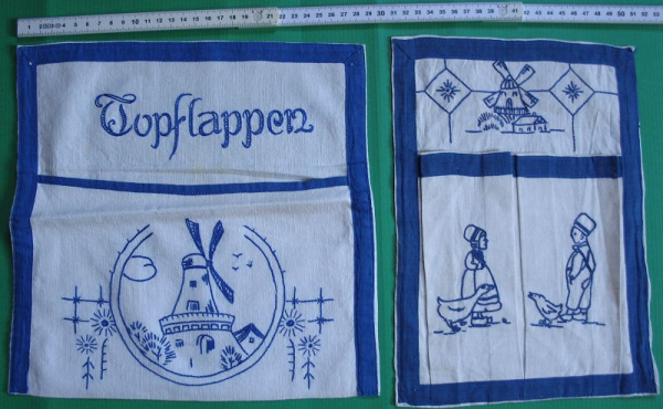 Tasche für Topflappen, 3 Teile mit Holländermotiv, 20-er/ 30-er Jahre