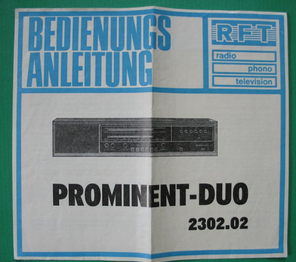 Bedienungsanleitung Prominent- Duo.  2302.02,  RFT, 1978