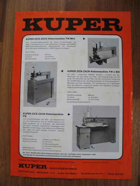 Kuper Klebemaschinen, Riedberg, Prospekt um 1970