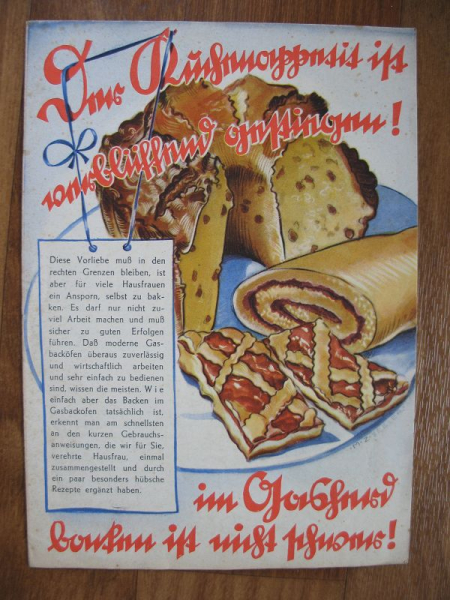 Backen im Gasherd, Prospekt um 1950, Städt. Gaswerk Netzschkau