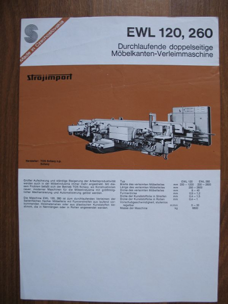 Prospekt EWL 120, 260, Möbelkanten-Verleimmaschine, Strojimport CSSR