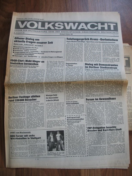 Volkswacht, 25 Ausgaben Oktober/ November 1989, SED Gera, Wendezeit