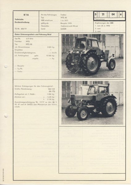 Traktor Belarus MTS 80, Traktorenwerk Minsk UdSSR, ab 1978