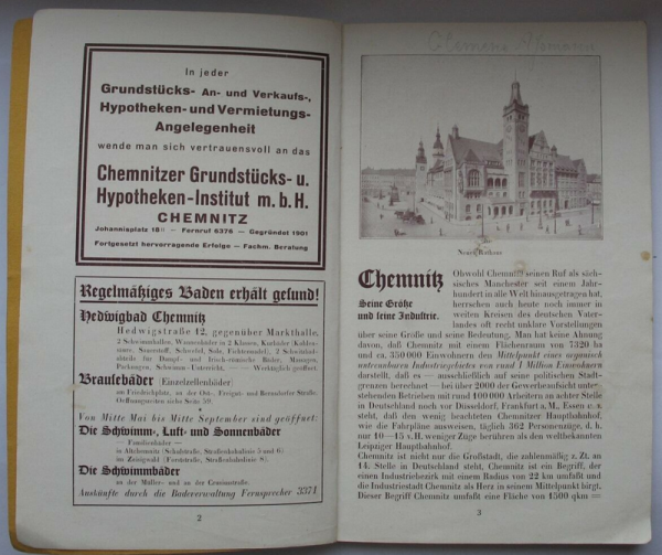 Kleiner Führer durch Chemnitz, mit Stadtplan, um 1925- 1930