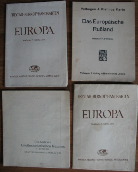 4 Landkarten 30-er Jahre, Europa, Russland, Großostasiatischer Raum