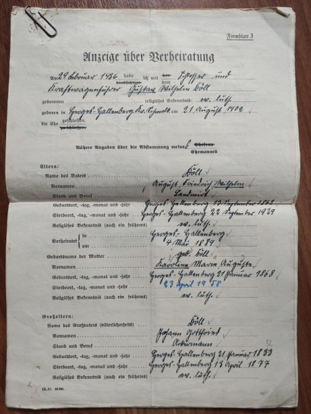 Urkunden, Familie Döll, Munk, Wagner, Herges-Hallenberg, Taufregister