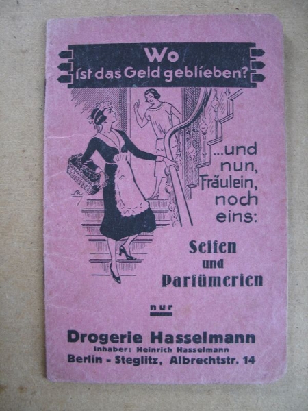 Drogerie Heinrich Hasselmann Berlin Steglitz, Haushaltsbuch, um 1930