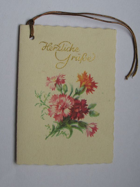 Herzliche Grüße, Geschenkanhänger aus Papier, ges. gesch.