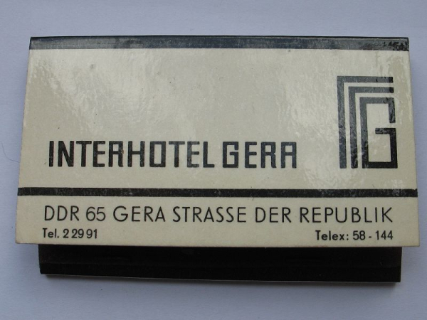 Interhotel Gera, Streichholzbrief, Streichholzheftchen, DDR