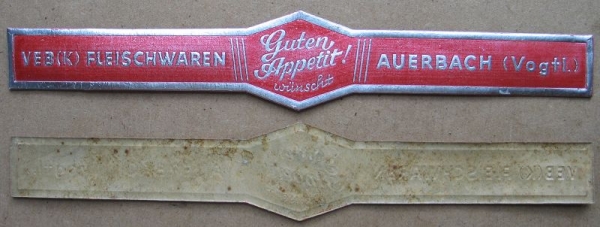 Banderole "Guten Appetit", DDR, für Salami, vom VEB Fleischwaren Auerbach, #5