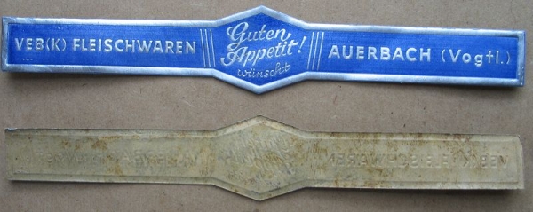 Banderole "Guten Appetit", für Salami, vom VEB Fleischwaren Auerbach, #7