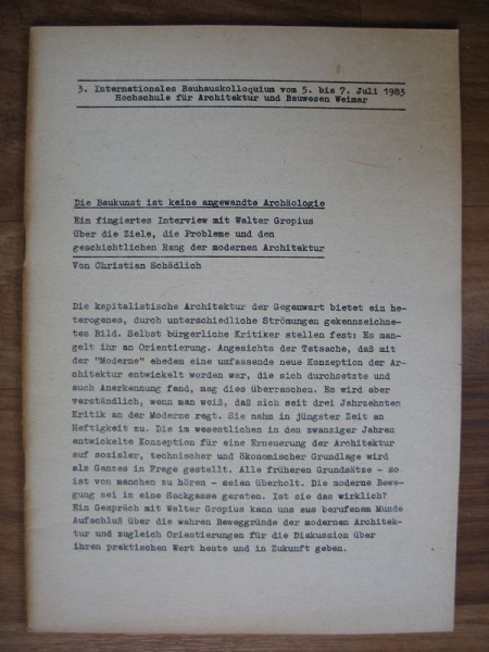 Fingiertes Interview mit Walter Gropius, Bauhaus, 1983