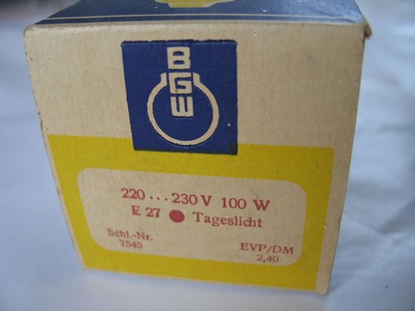 Glühlampe BGW, Berliner Glühlampen-Werk, 220- 230 Volt / 100 Watt