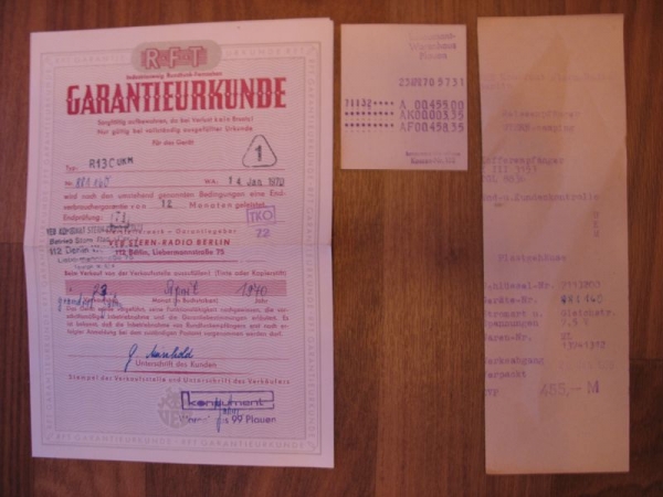 Stern Camping RFT, Anleitung, Stromlaufplan, Kassenbeleg, 1970