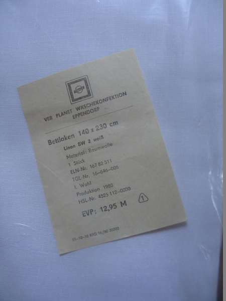 Bettlaken DDR, 2 Stück, VEB Planet Wäschekonfektion Eppendorf, #1