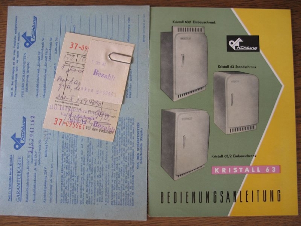 Bedienungsanleitung Kühlschrank Kristall, DDR 1962
