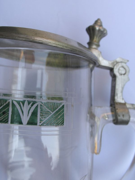 Bierkrug, Glaskrug mit Deckel, um 1920, #2
