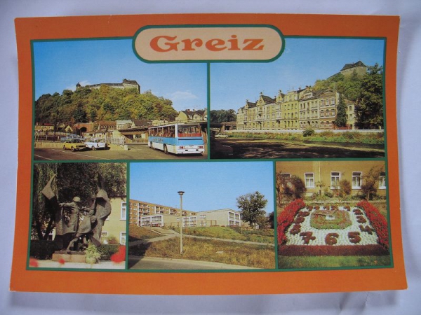 Greiz, Busbahnhof, Elstersteig, Pohlitz, Reißberg, Blumenuhr, 1989