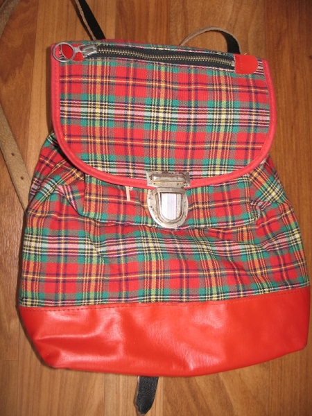 Kinderrucksack, Campingbeutel, rot/ grün kariert, DDR 60-er Jahre