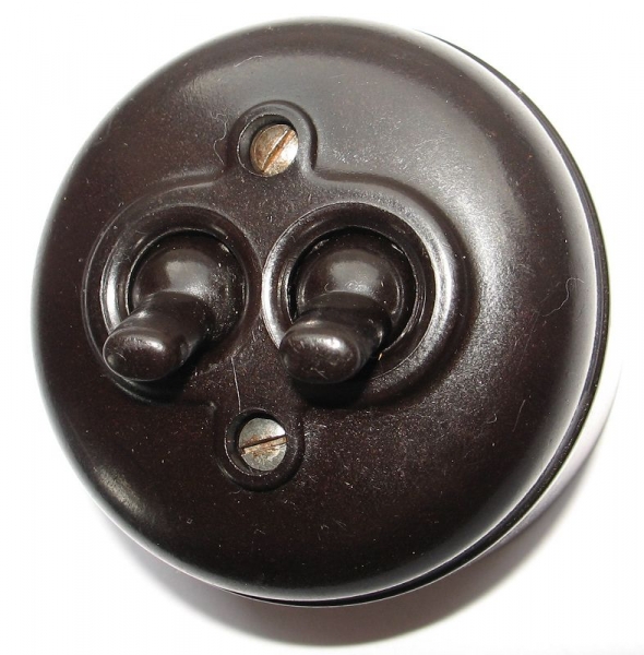 Serienschalter, Kippschalter, Bakelit, rund, AP, dunkel, #299