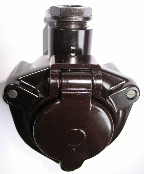 Aufbausteckdose, Bakelit, unbenutzt, dunkel, #300