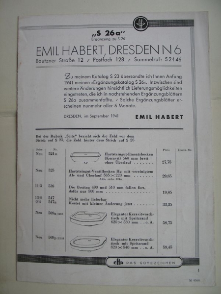 Sanitärkatalog 23, Emil Habert Dresden, 1938, #1