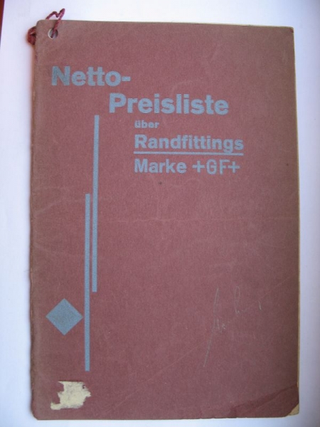 Georg Fischer Singen-Hohentwiel, Netto- Preisliste Randfittings Marke GF, +GF+, 1929