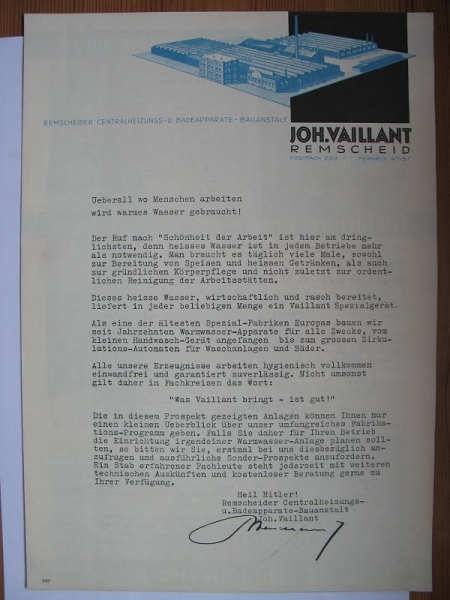 Schönheit der Arbeit, Joh. Vaillant Remscheid, Prospekt 30-er Jahre