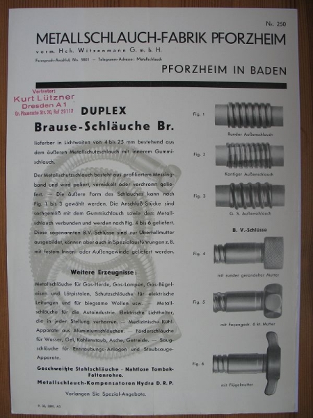 Metallschlauch- Fabrik Pforzheim, vorm. Witzenmann G.m.b.H., Prospekt 1935