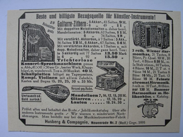 Husberg & Compagnie Neuenrade, Zither, Harmonika, Laute, Gitarre, Mandoline, #1927/1