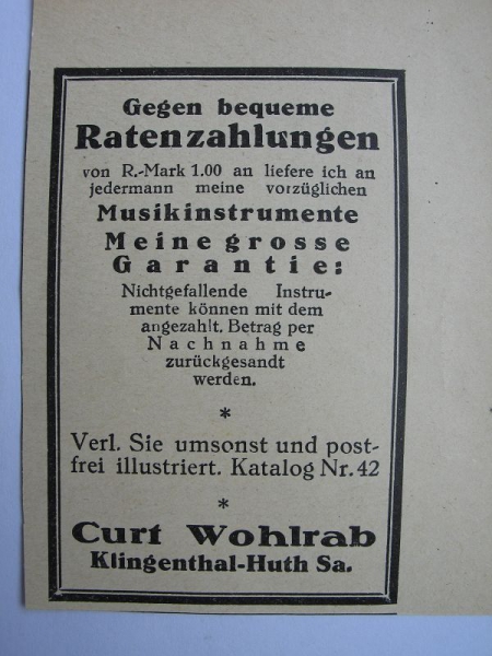 Curt Wohlrab Klingenthal- Huth, Musikinstrumente, #1927/1