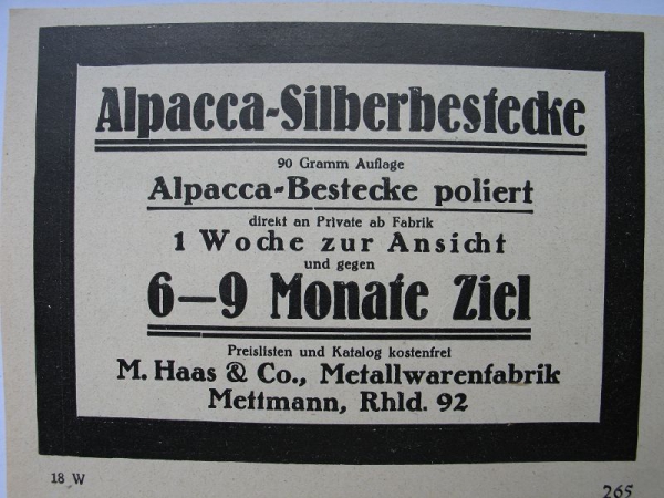 Alpacca- Silberbestecke, M. Maas & Co. Mettmann, #1927/1
